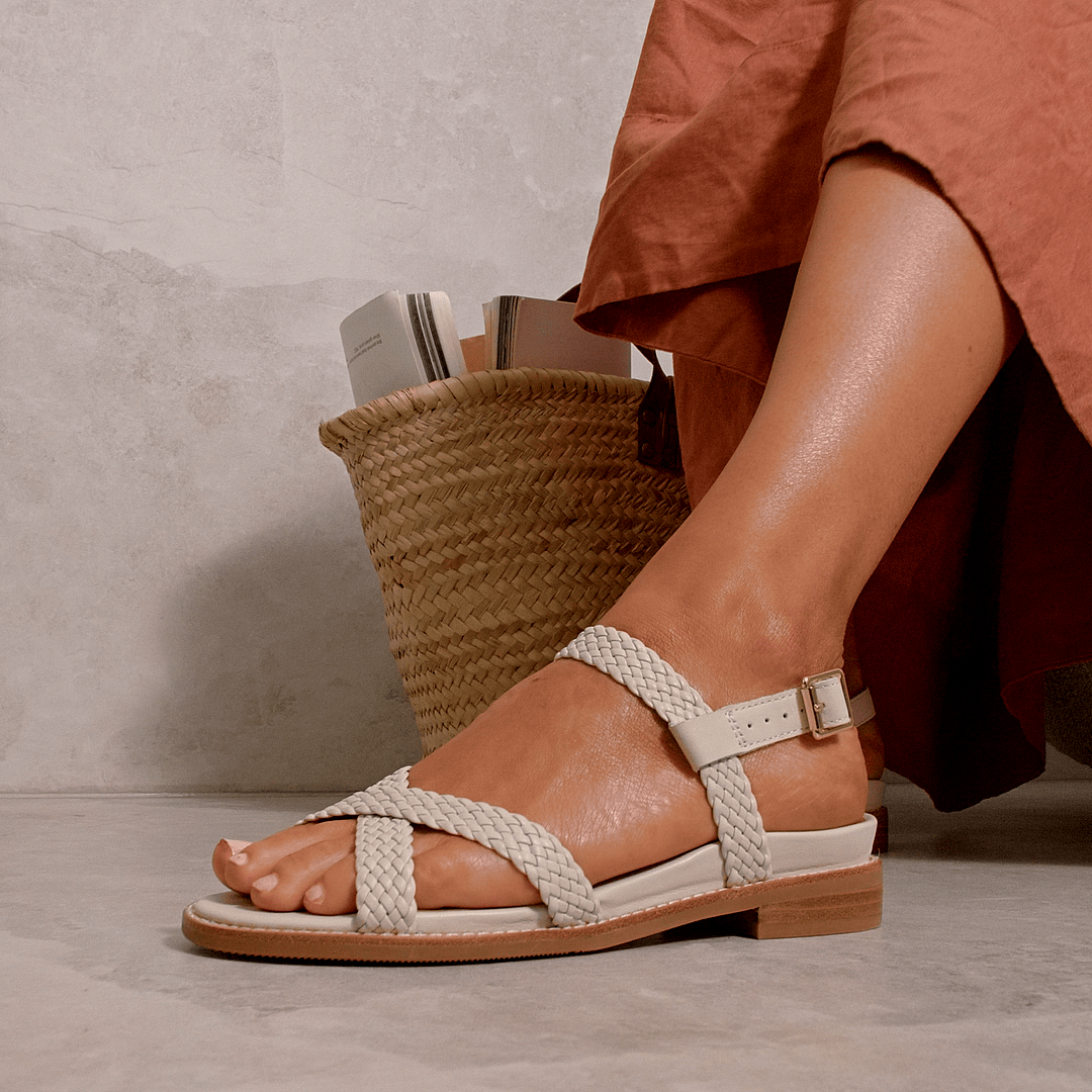 women's ecru leather sandals comfortable women's sandals woven leather sandals