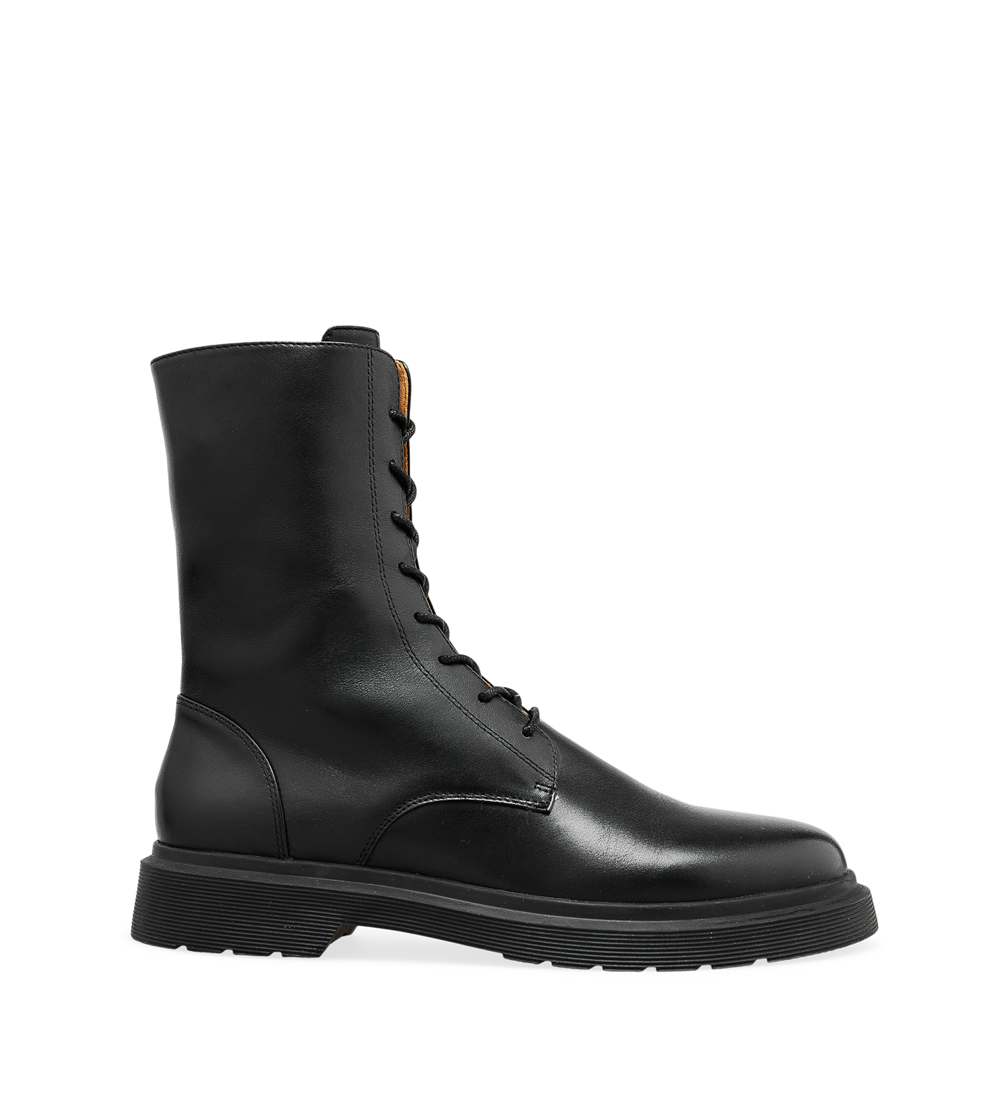 Mesia Black Leather Flat Boots