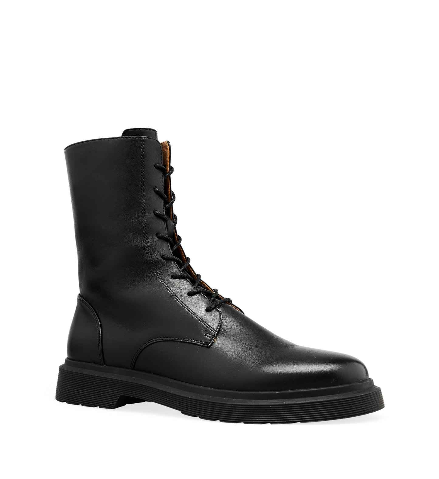 Mesia Black Leather Flat Boots