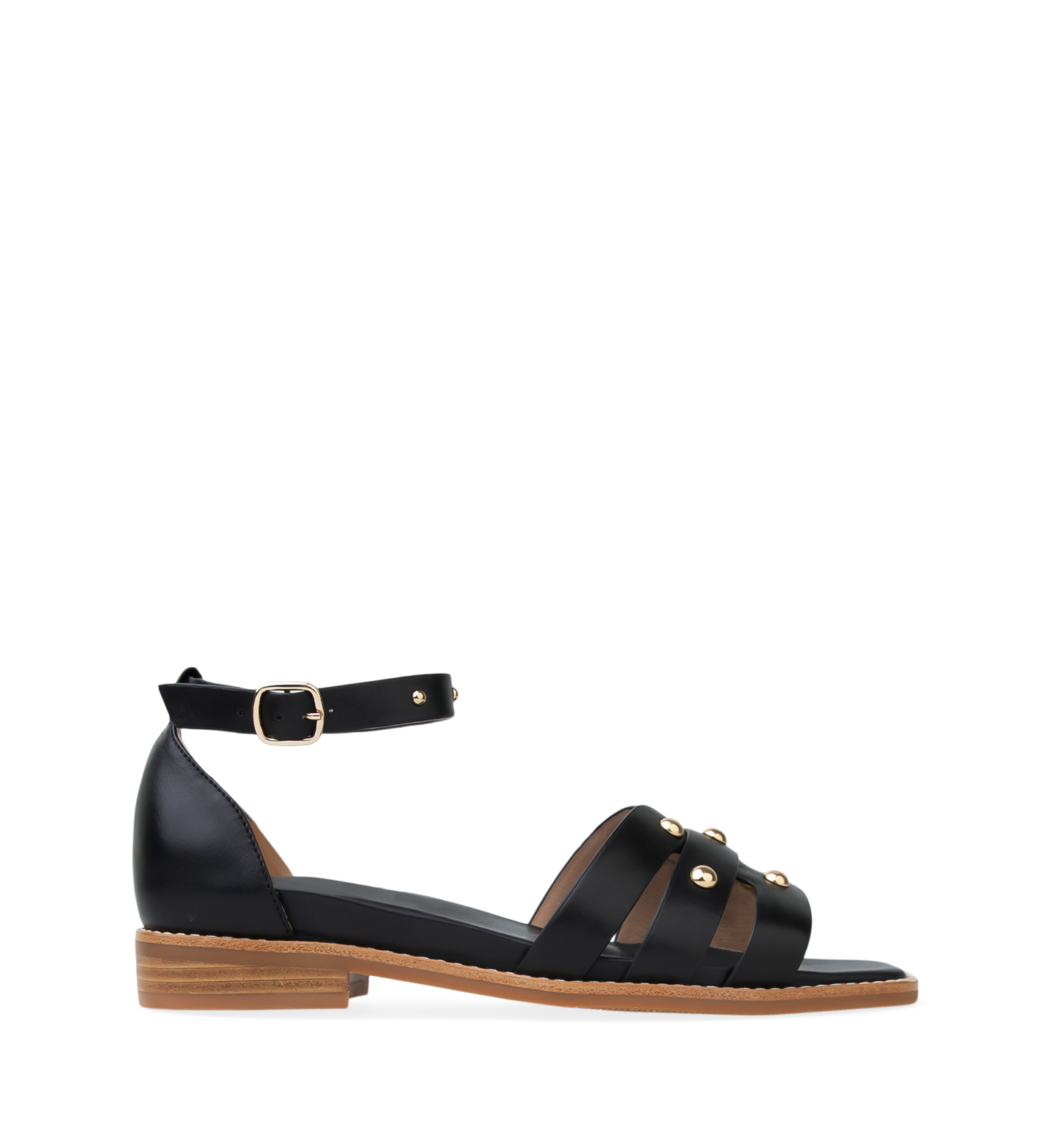 Moorhen Black Studded Leather Flat Sandals