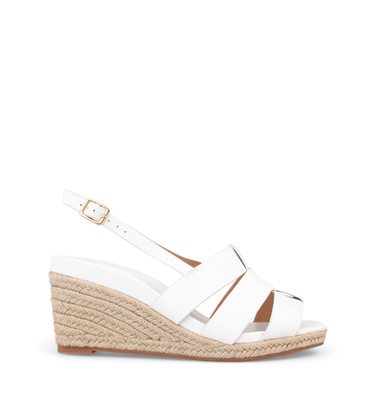 Muaiz White Leather Wedges