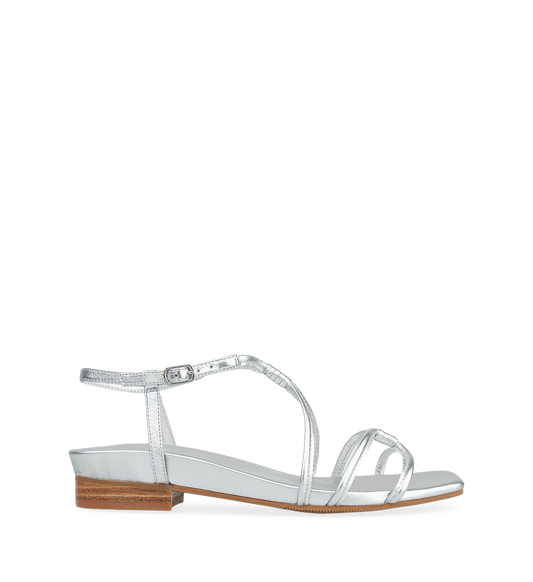 Munia Silver Leather Flat Sandals