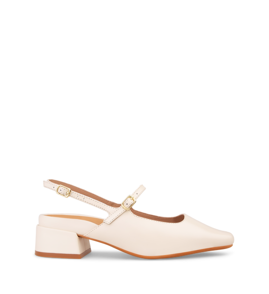 Myza Ecru Boxed Leather Low Heels