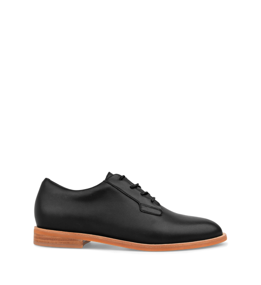 Nandu Black Leather Lace Up Flats