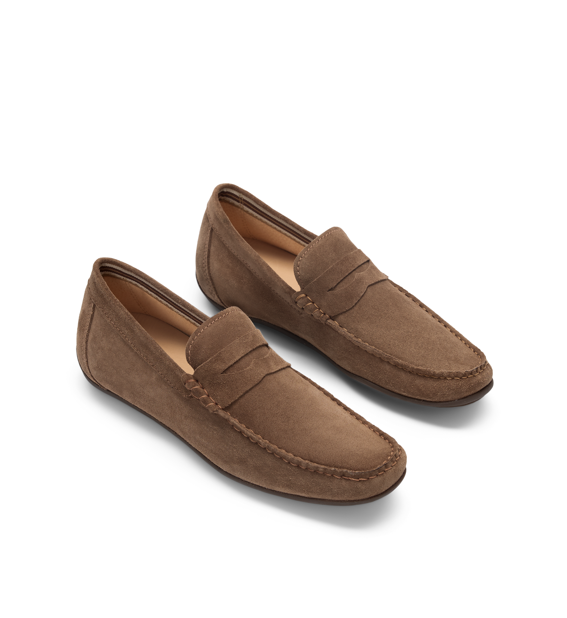 pair of mens suede loafers in brown