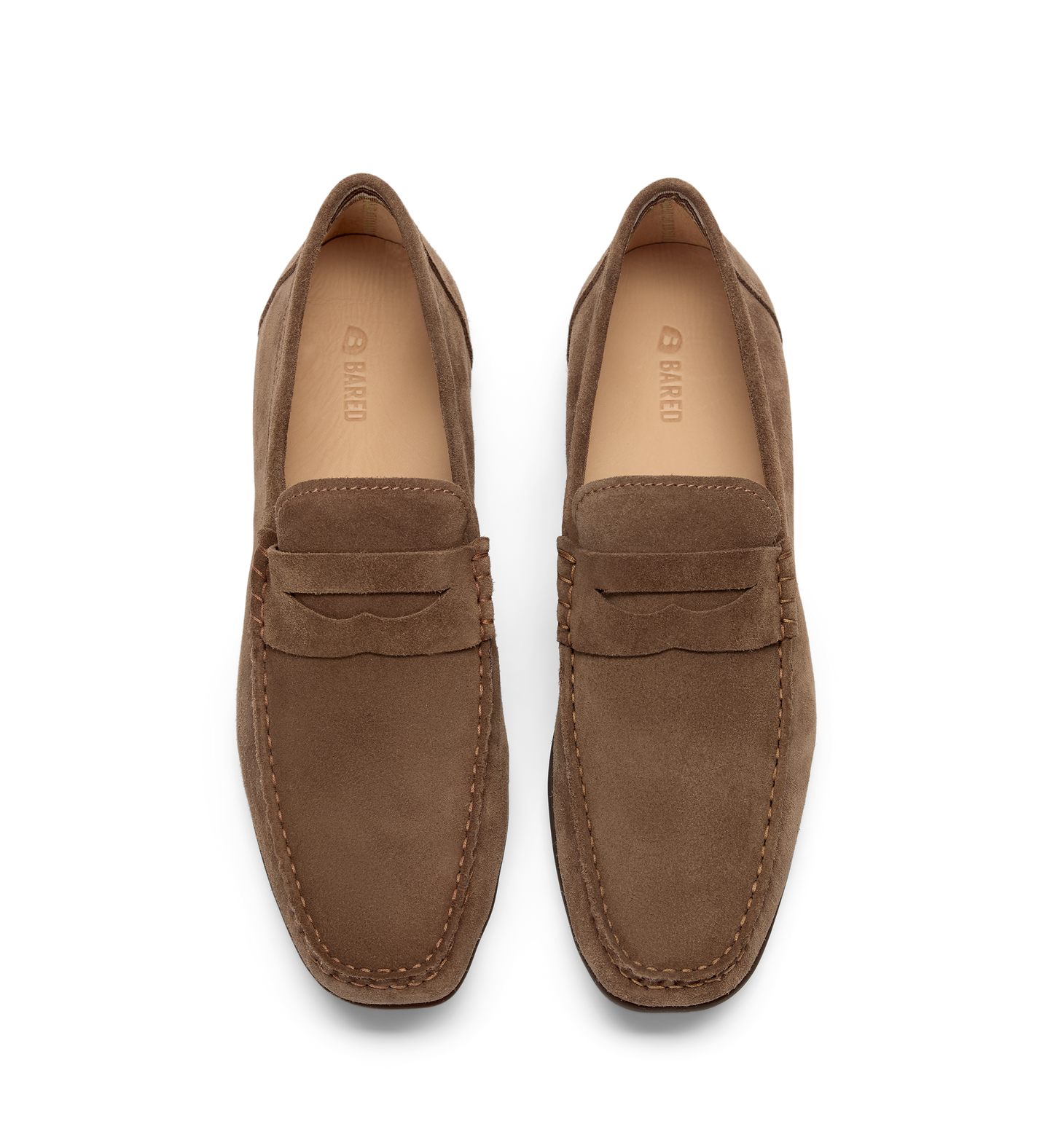 pair of mens brown suede loafers from above