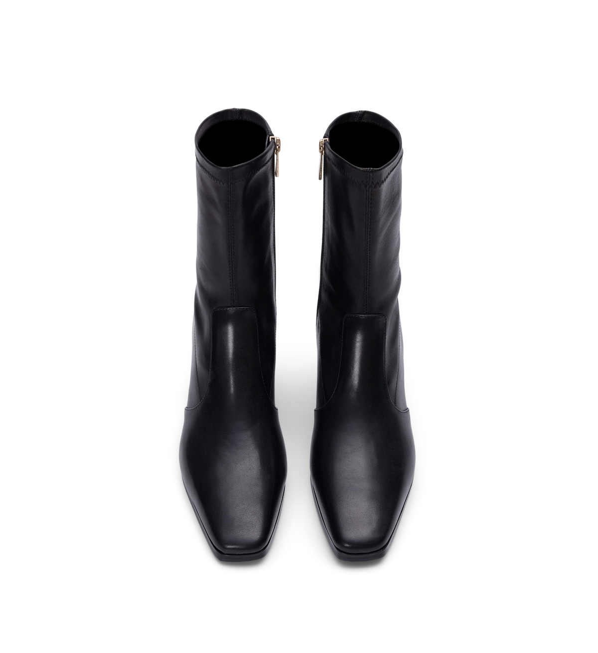 top down view of the bared footwear nightingale black leather ankle boots