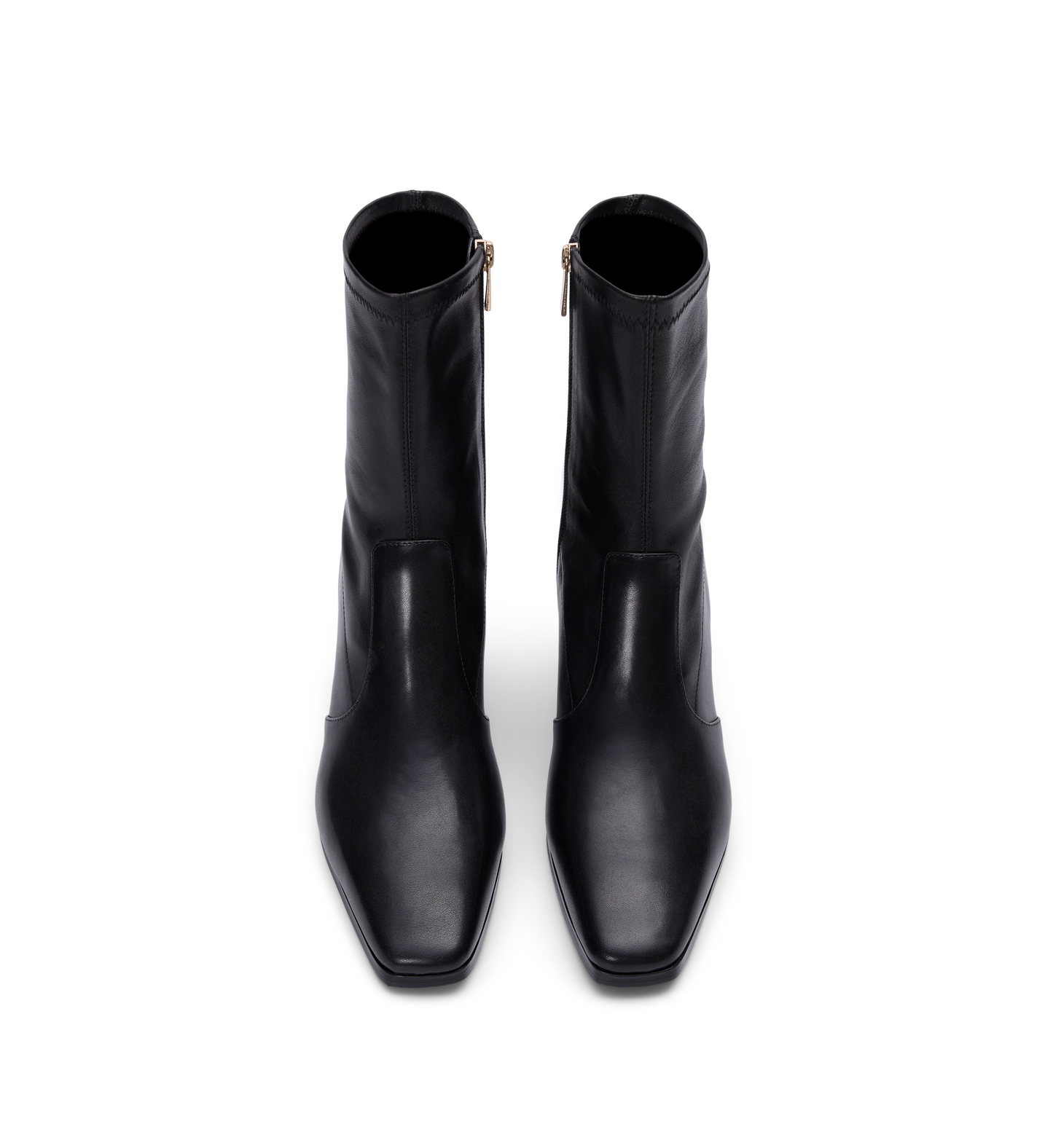top down view of the bared footwear nightingale black leather ankle boots