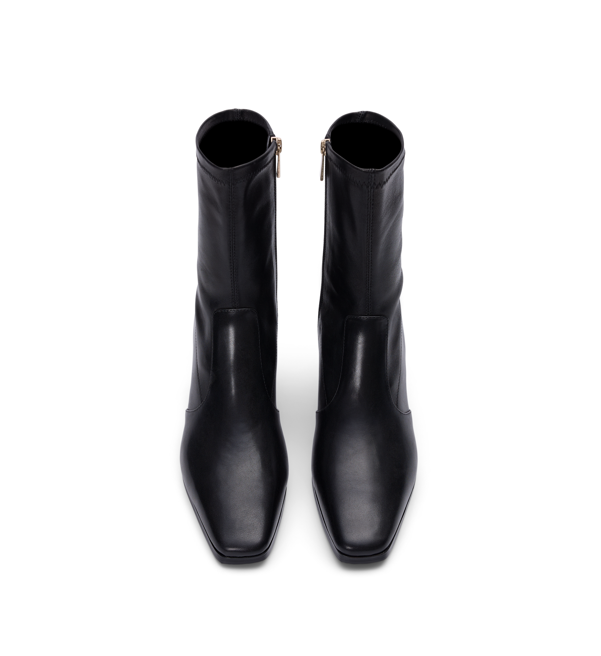top down view of the bared footwear nightingale black leather ankle boots