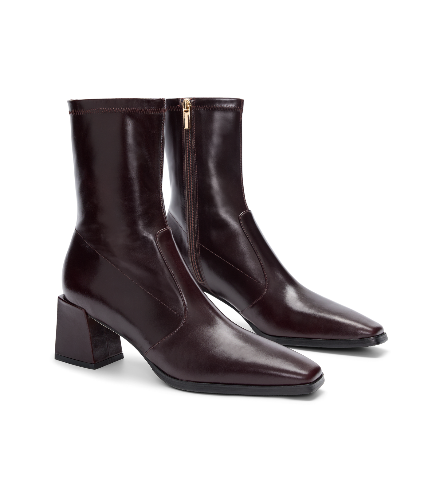 brown ankle boots with a zip and block heel