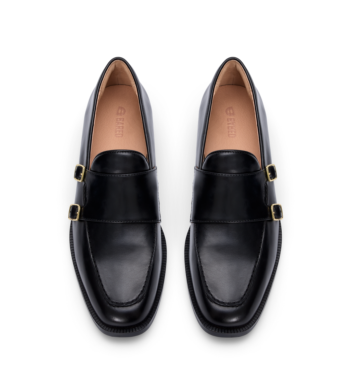 black leather loafers for women with gold buckles
