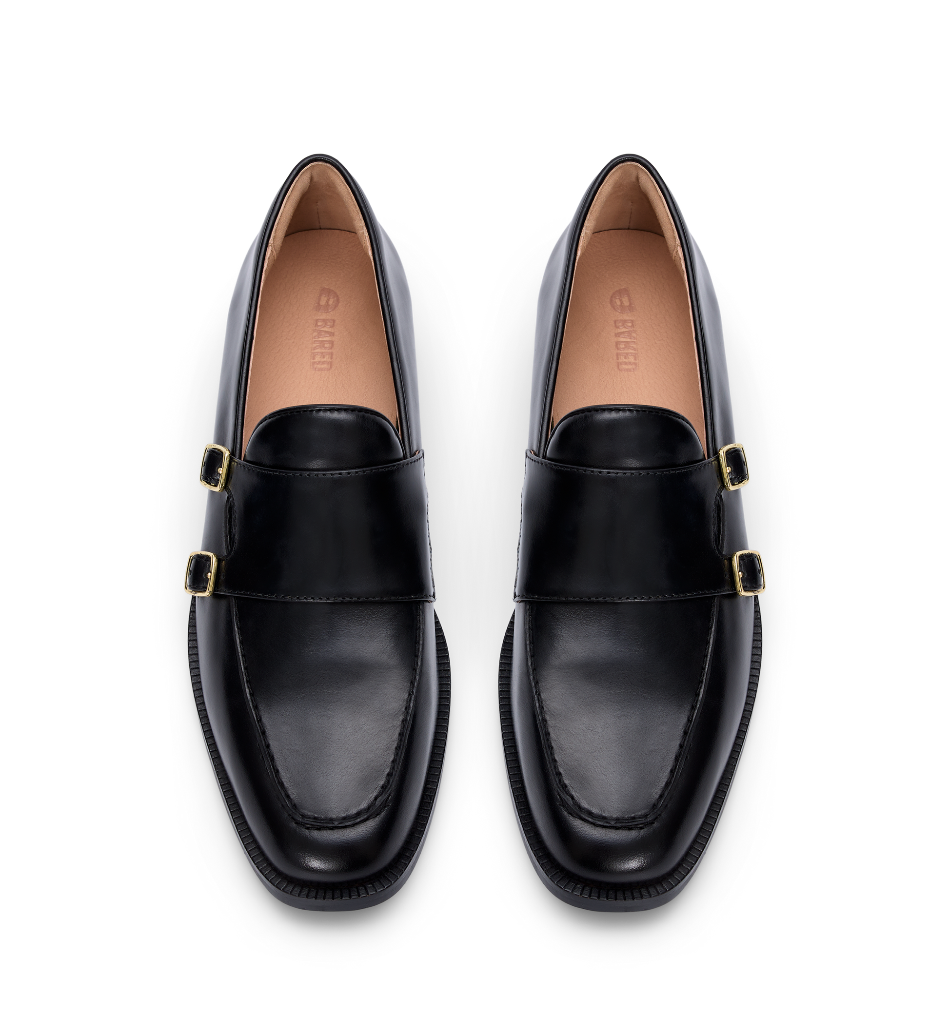 black leather loafers for women with gold buckles