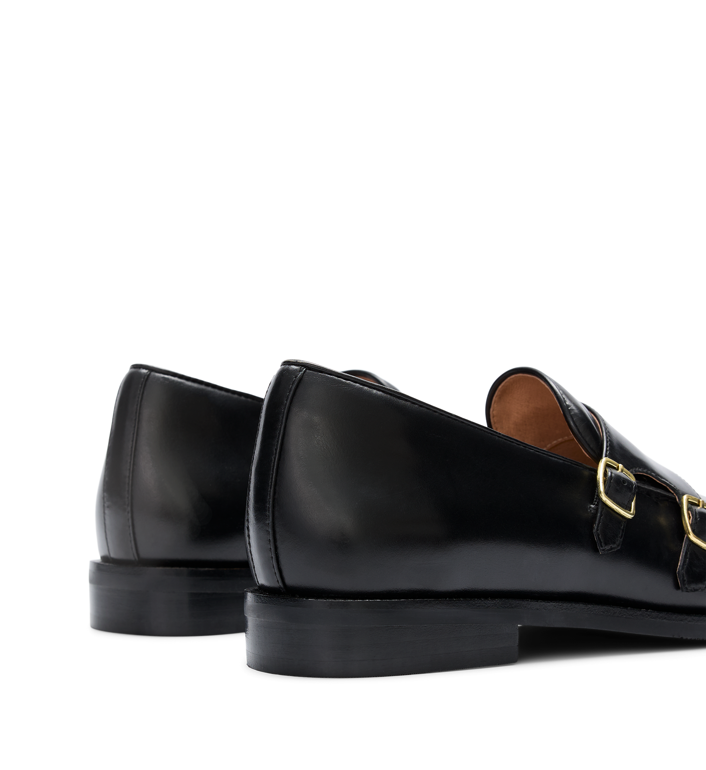 close up on the back of the bared footwear owl leather monks