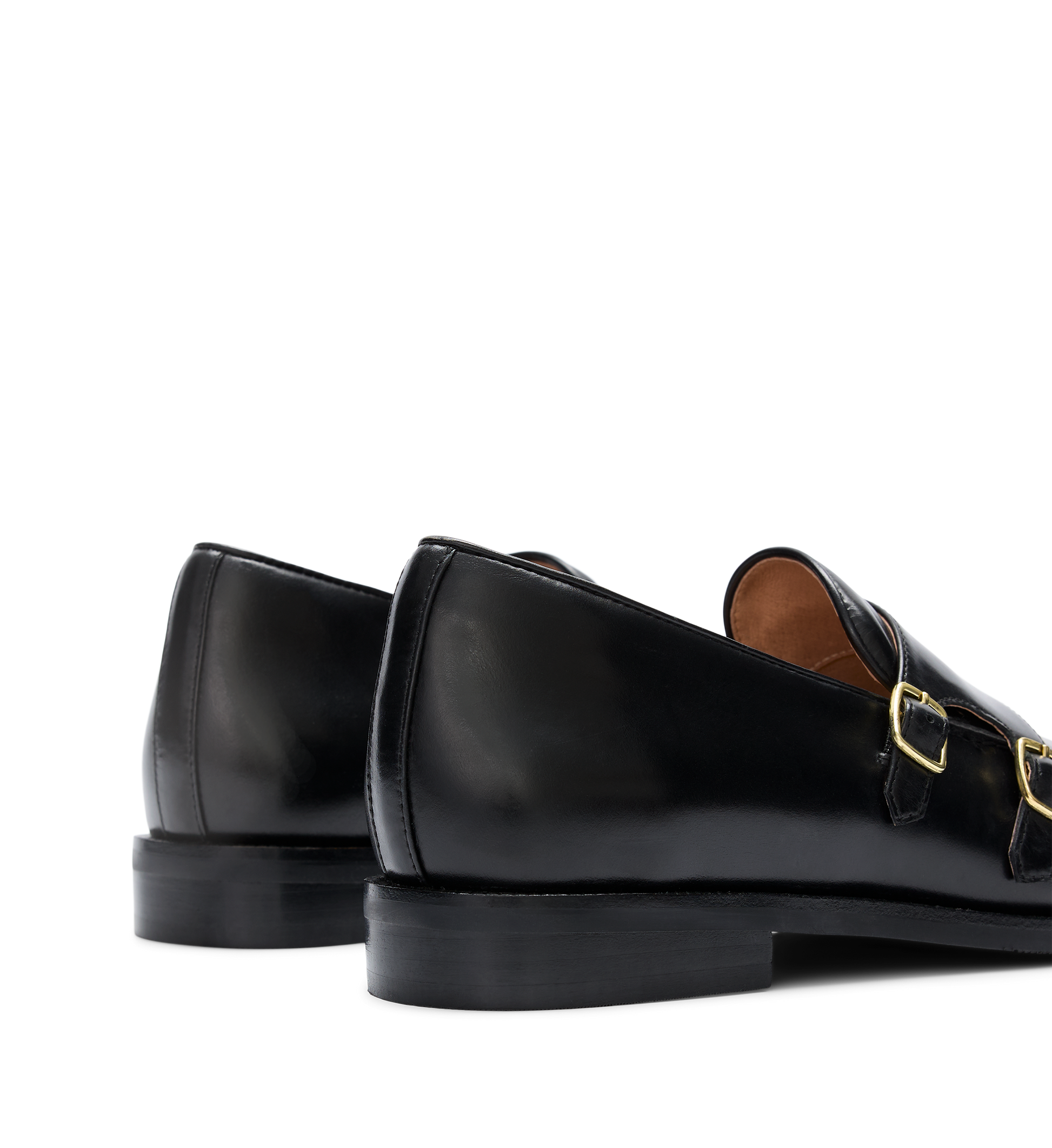 close up on the back of the bared footwear owl leather monks