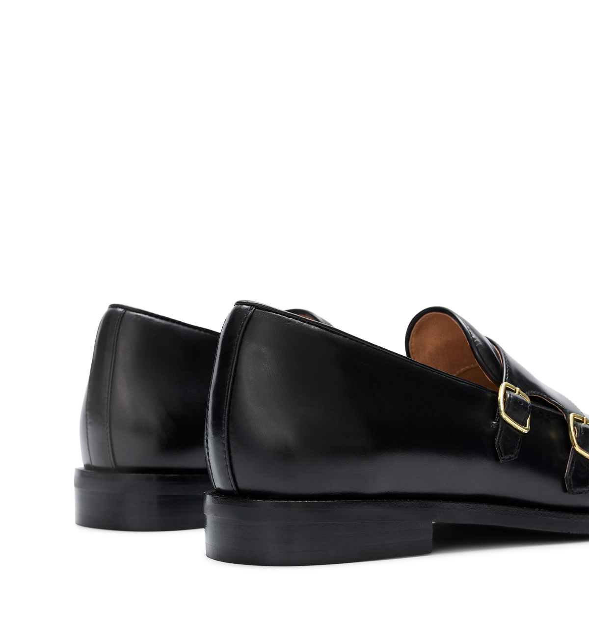 close up on the back of the bared footwear owl leather monks