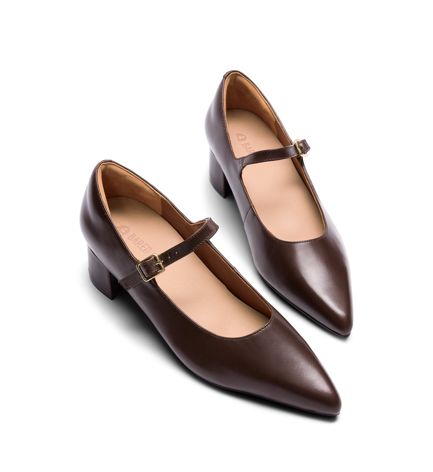 Parisoma Dark Oak Leather Low Heels