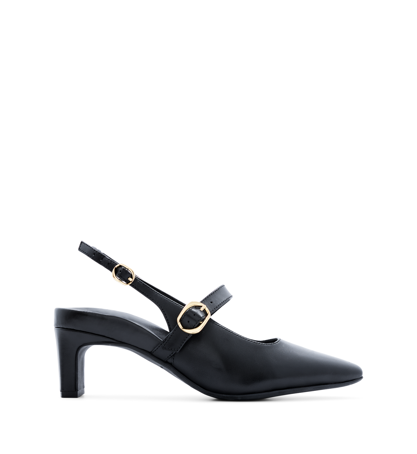 Parotia Black Leather Low Heels