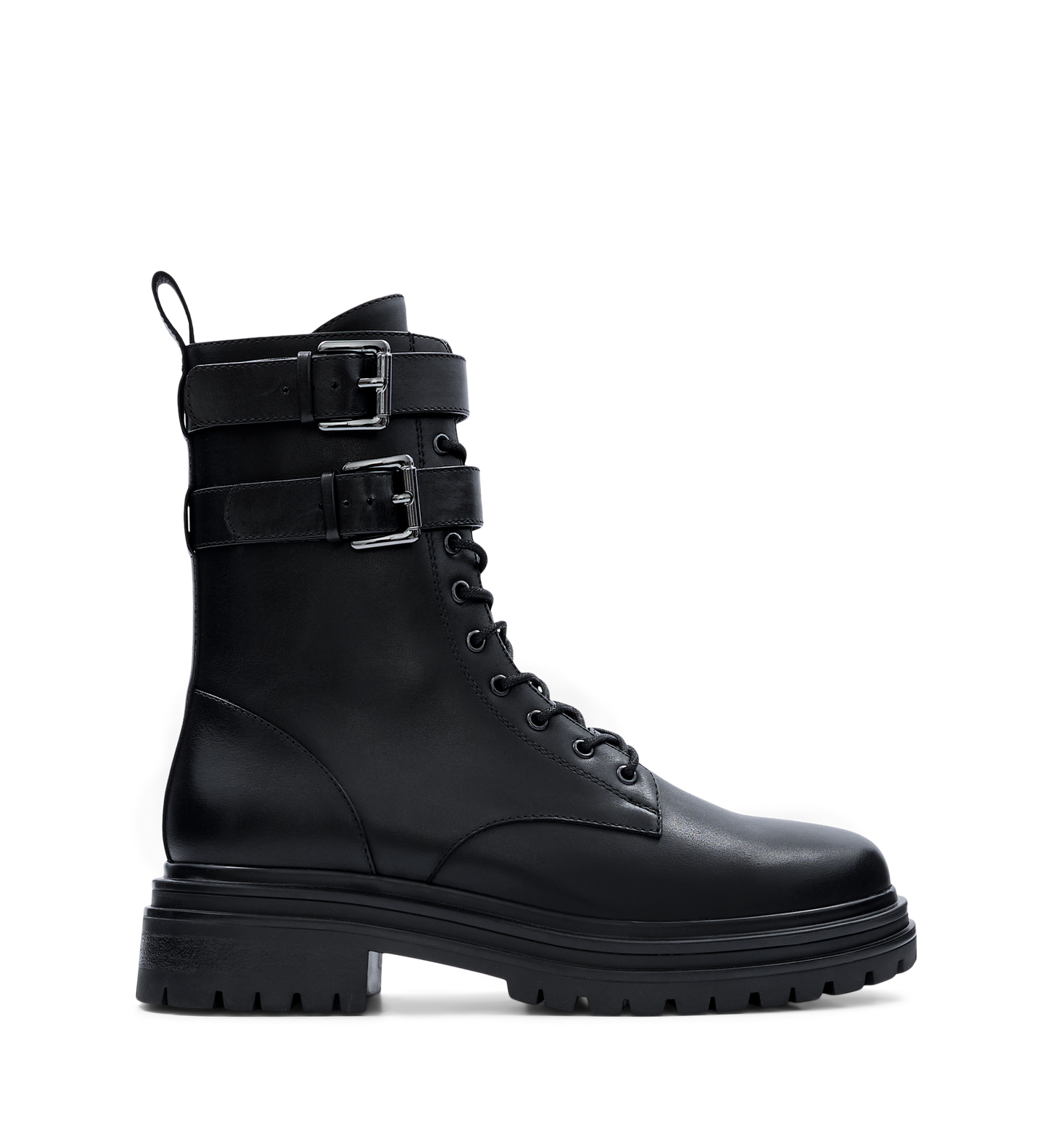 Pipra Black Leather Flat Boots