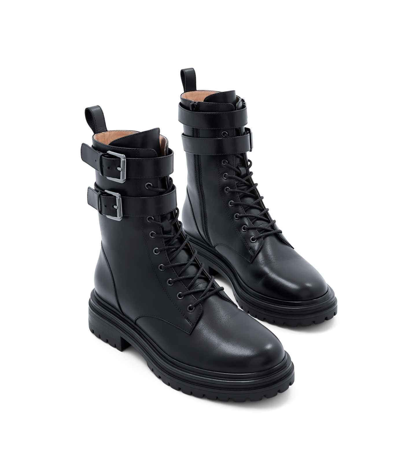 Pipra Black Leather Flat Boots