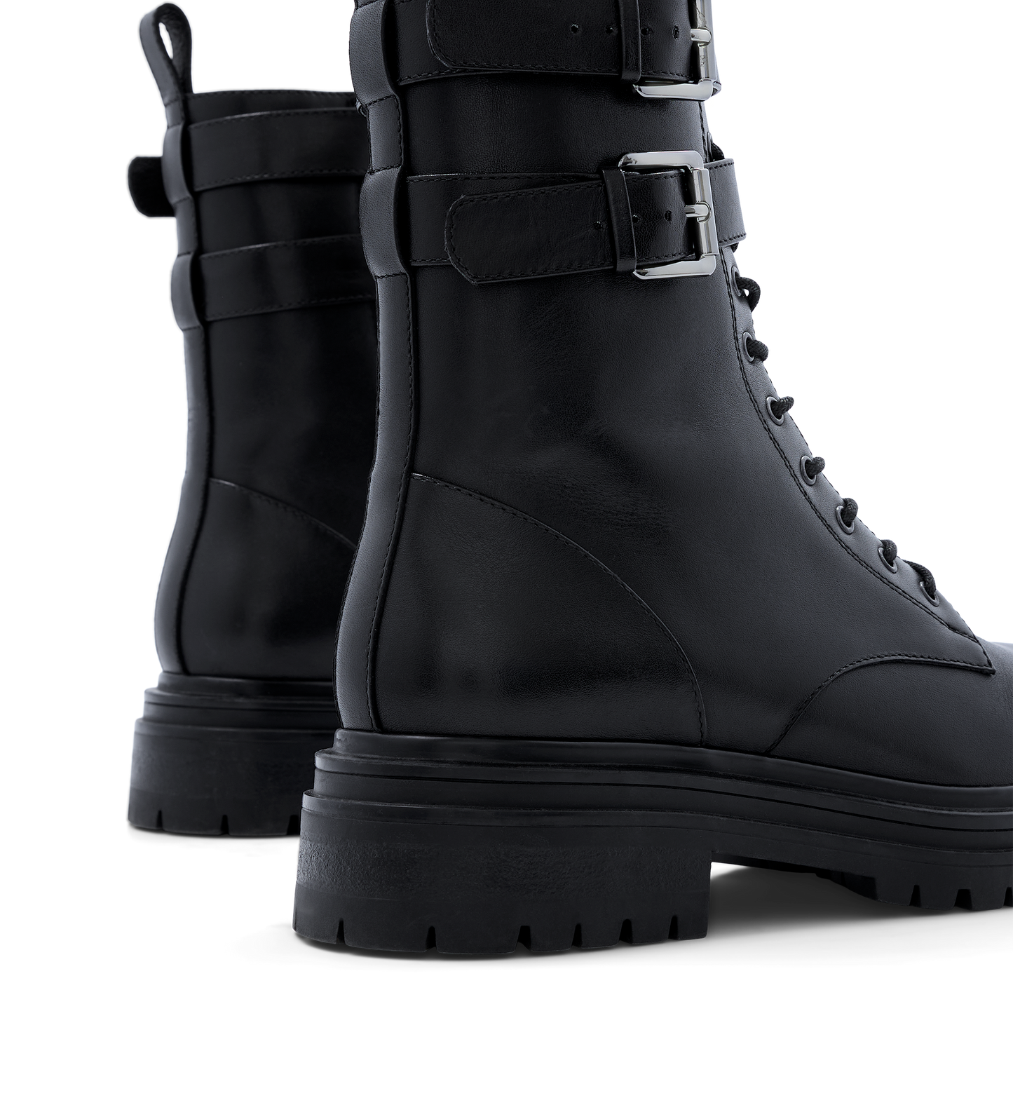 Pipra Black Leather Flat Boots