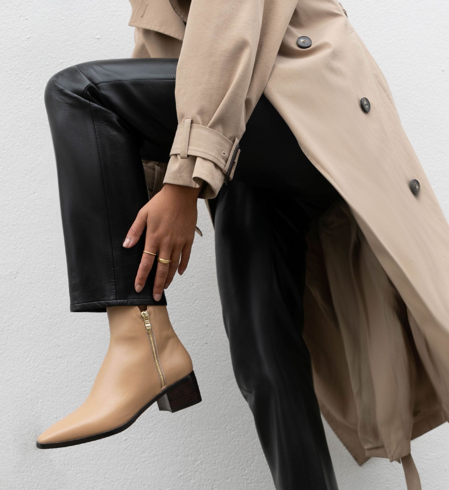 Comfortable Women's Beige Leather Zip Boot