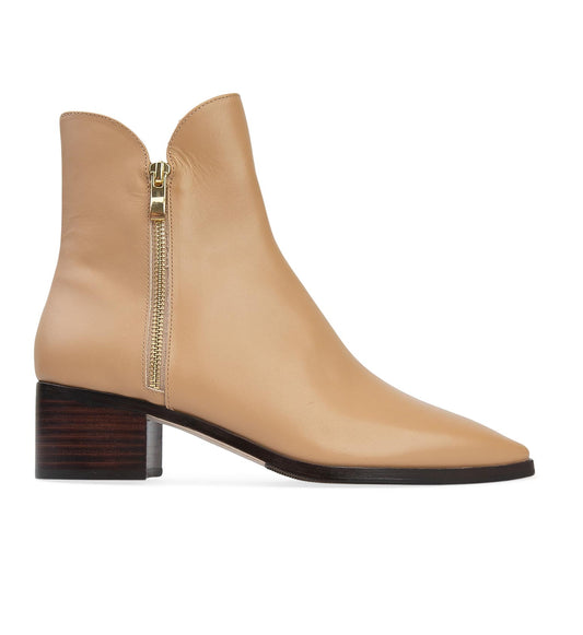 Comfortable Women's Beige Leather Zip Boot