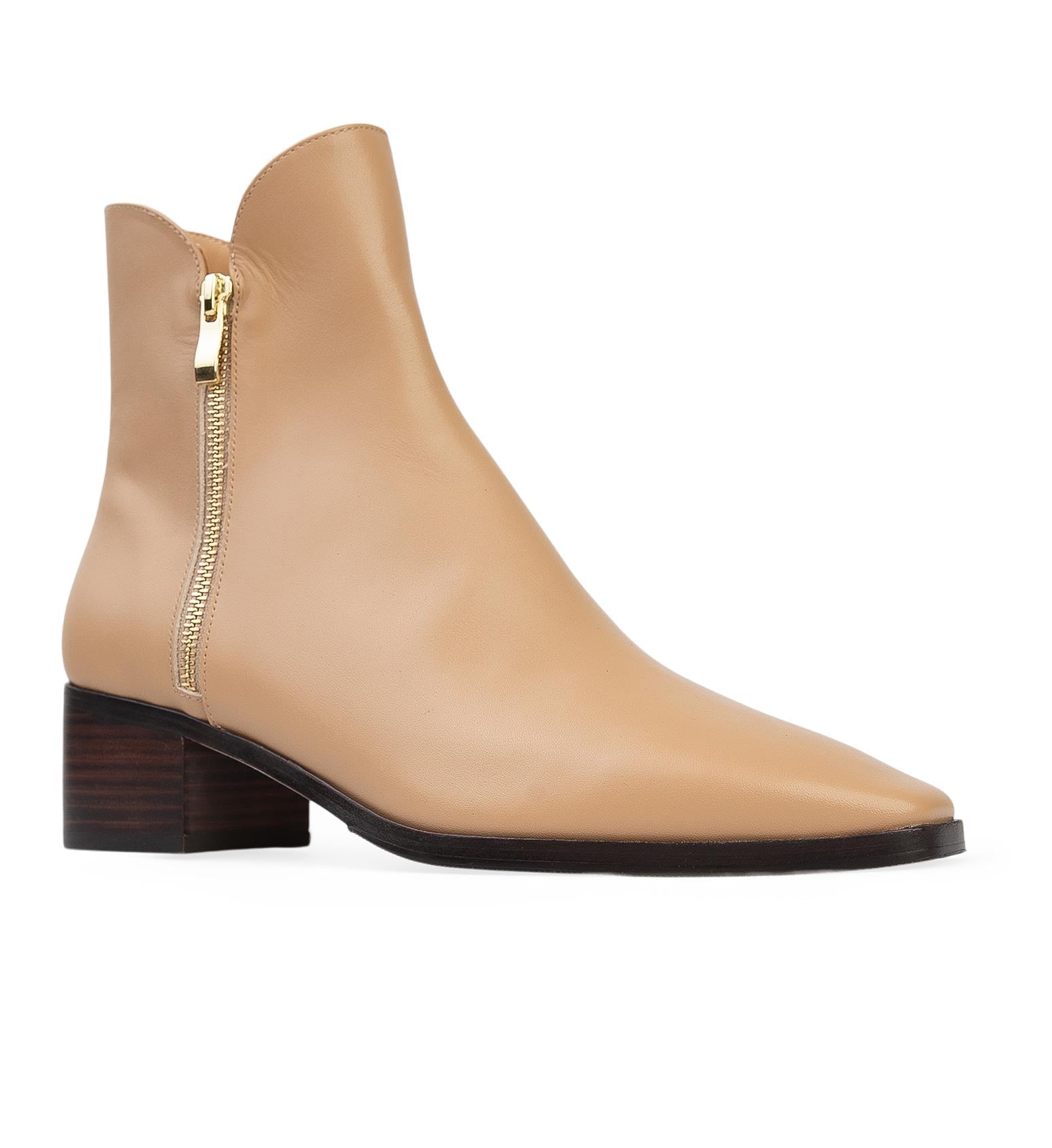 Comfortable Women's Beige Leather Zip Boot