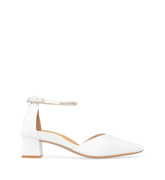 Quelea White Satin Low Heels