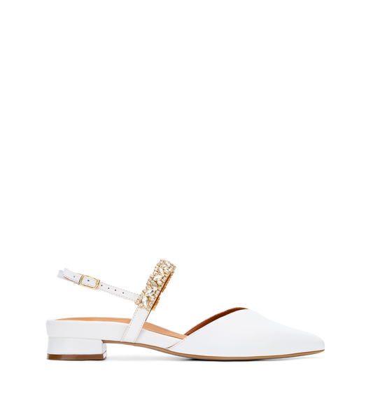 White flat with a decorative strap on a white background