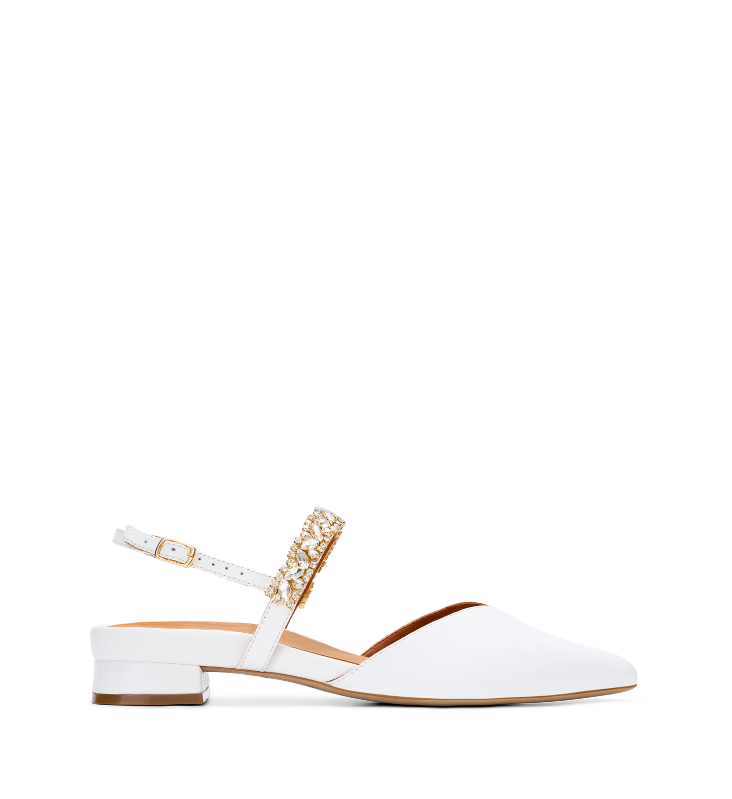 White flat with a decorative strap on a white background