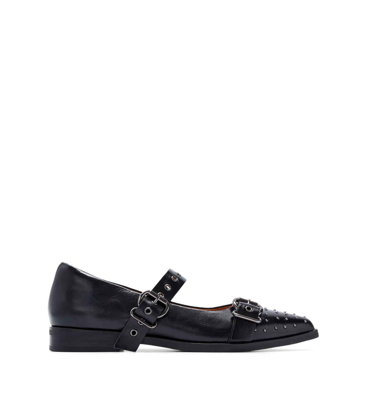 Rissa Black Leather & Hardware Flats