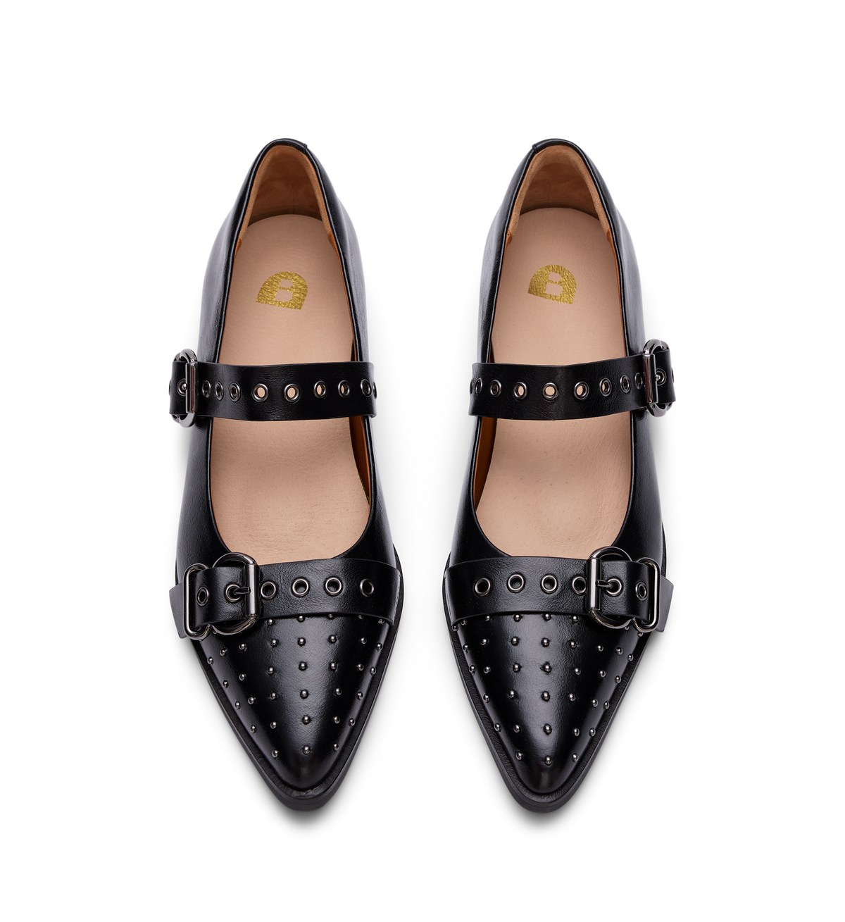 Rissa Black Leather & Hardware Flats