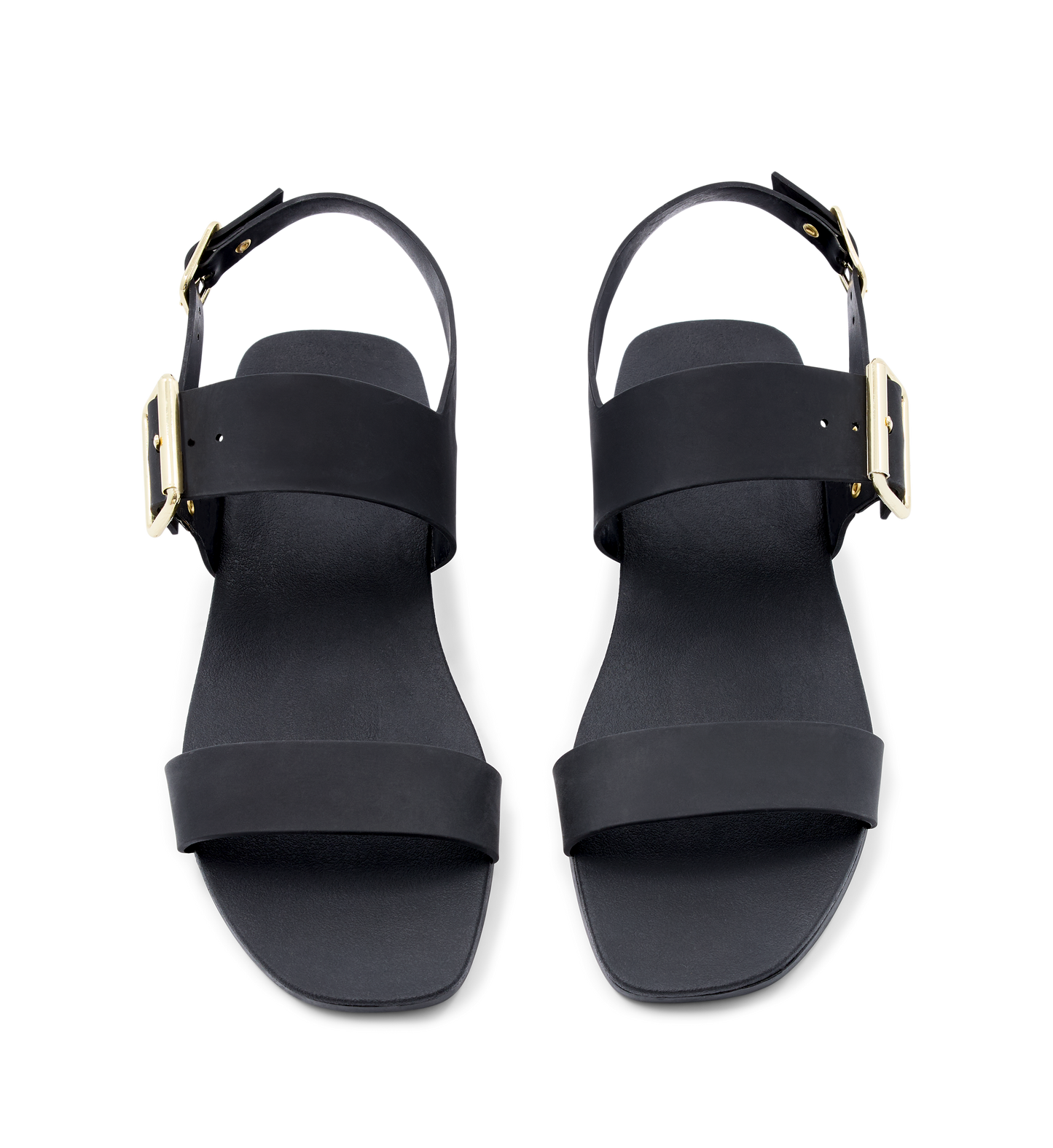 Black vegan sandals with gold hardware