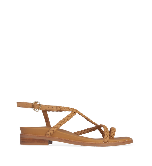 Shelduck Tan Plait Leather Flat Sandals