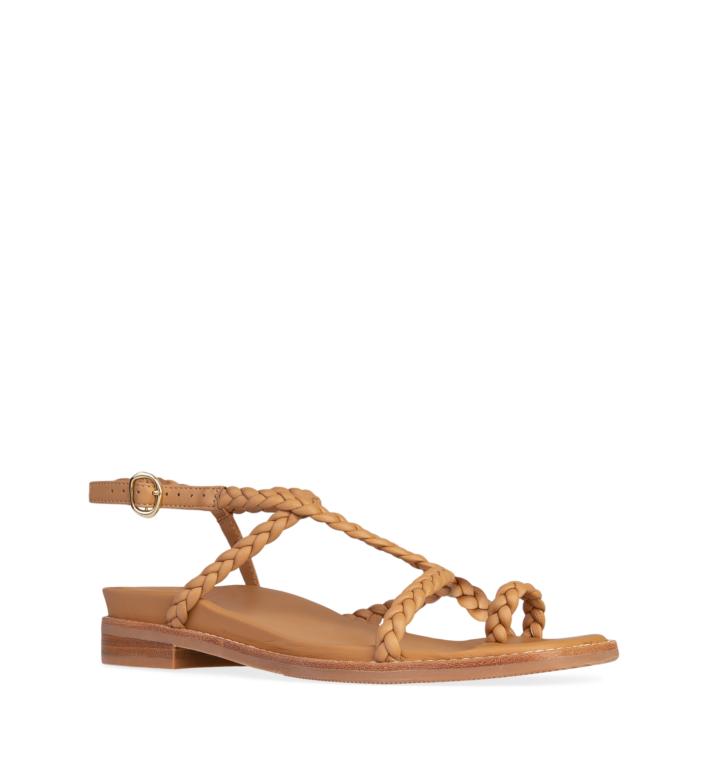 Shelduck Tan Plait Leather Flat Sandals