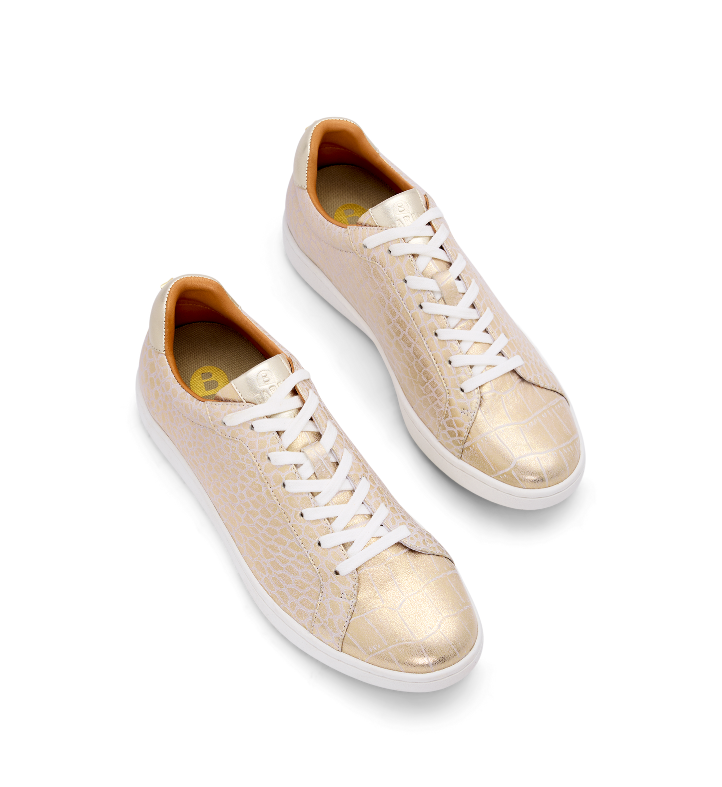 Sialia Gold Shimmer Croc Emboss Leather Sneakers