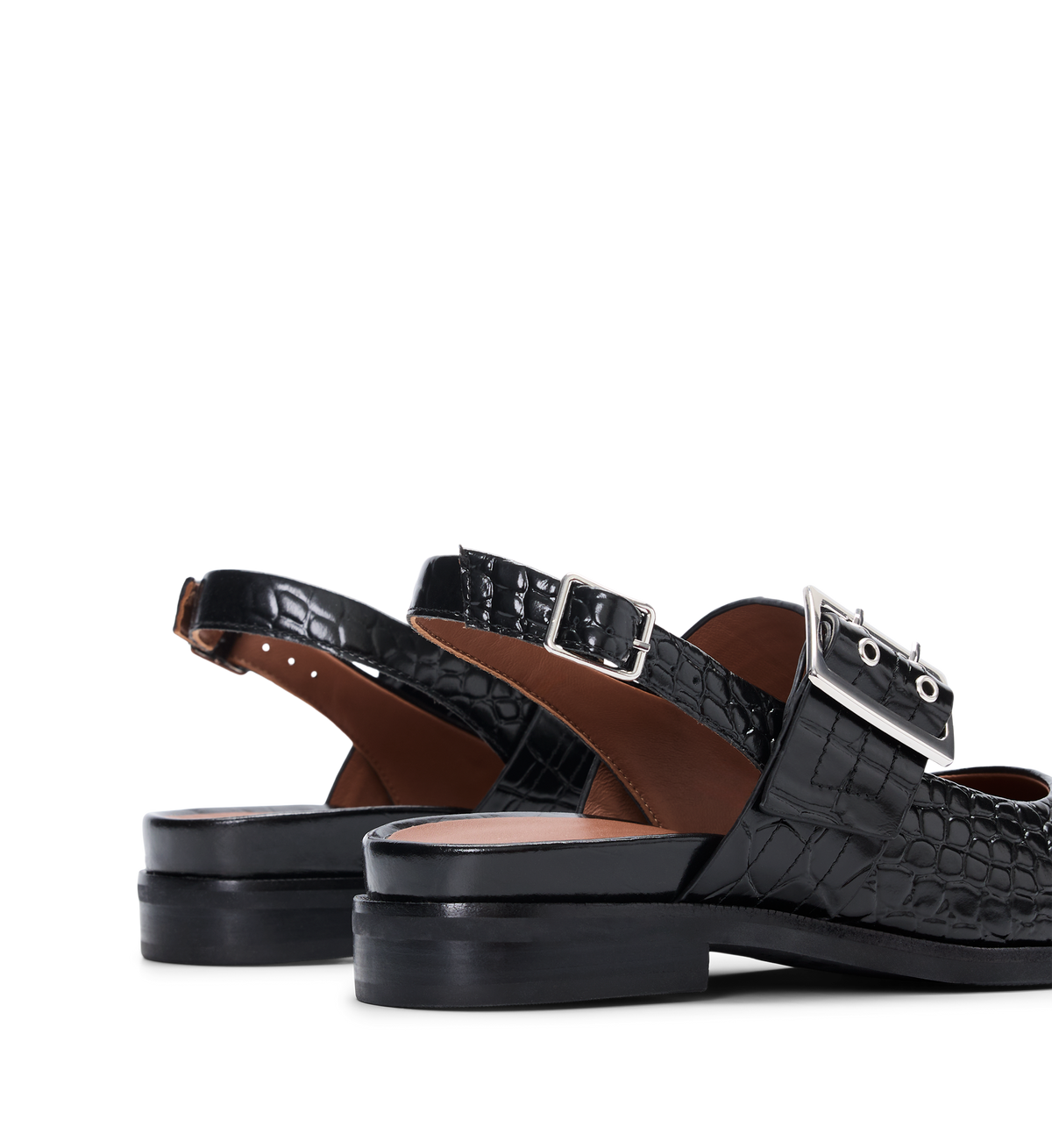 Sunbeam Black Croc Emboss Leather Flats buckle closure