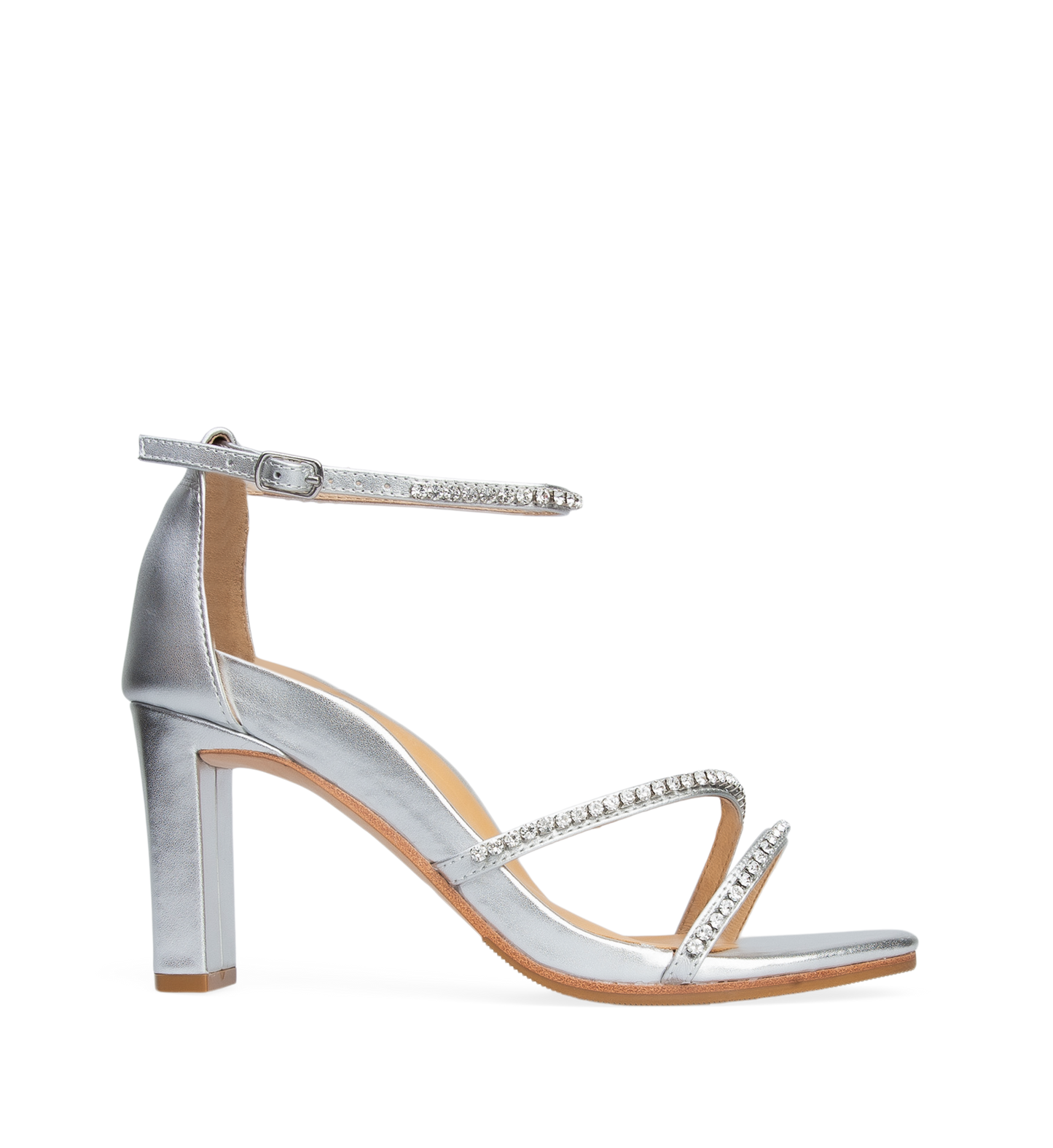 Sungem Silver Leather with Diamantes High Heels