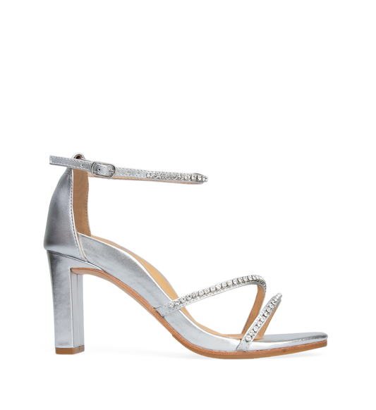 Sungem Silver Leather with Diamantes High Heels