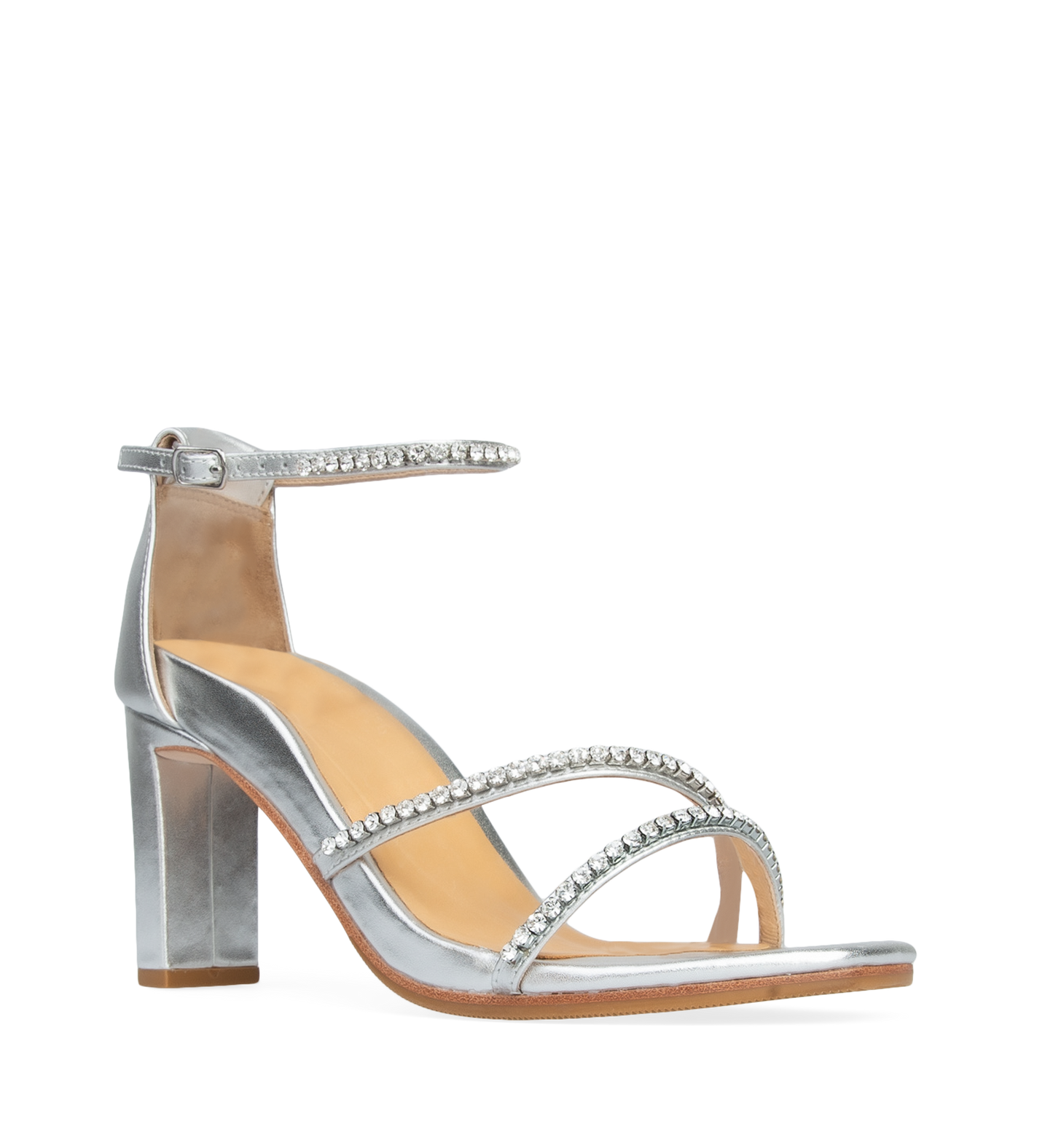 Sungem Silver Leather with Diamantes High Heels
