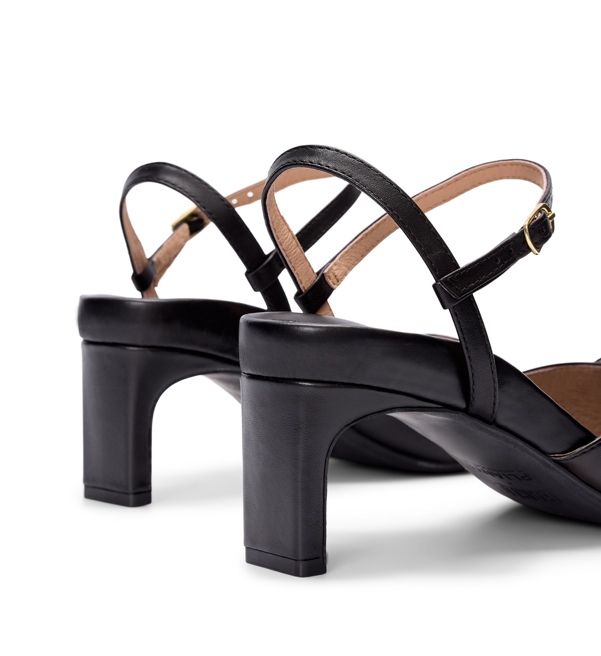 close up on the bared footwear sylph black leather heels