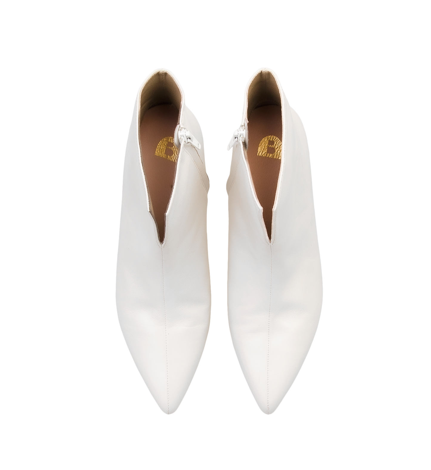 Tesia White Leather Ankle Boots