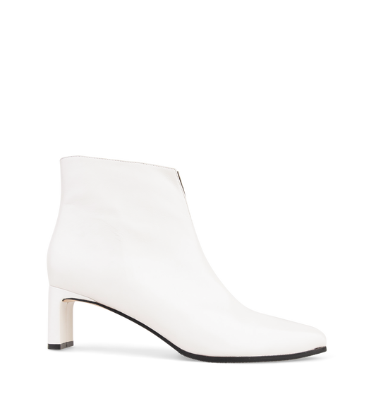 Tesia White Leather Ankle Boots