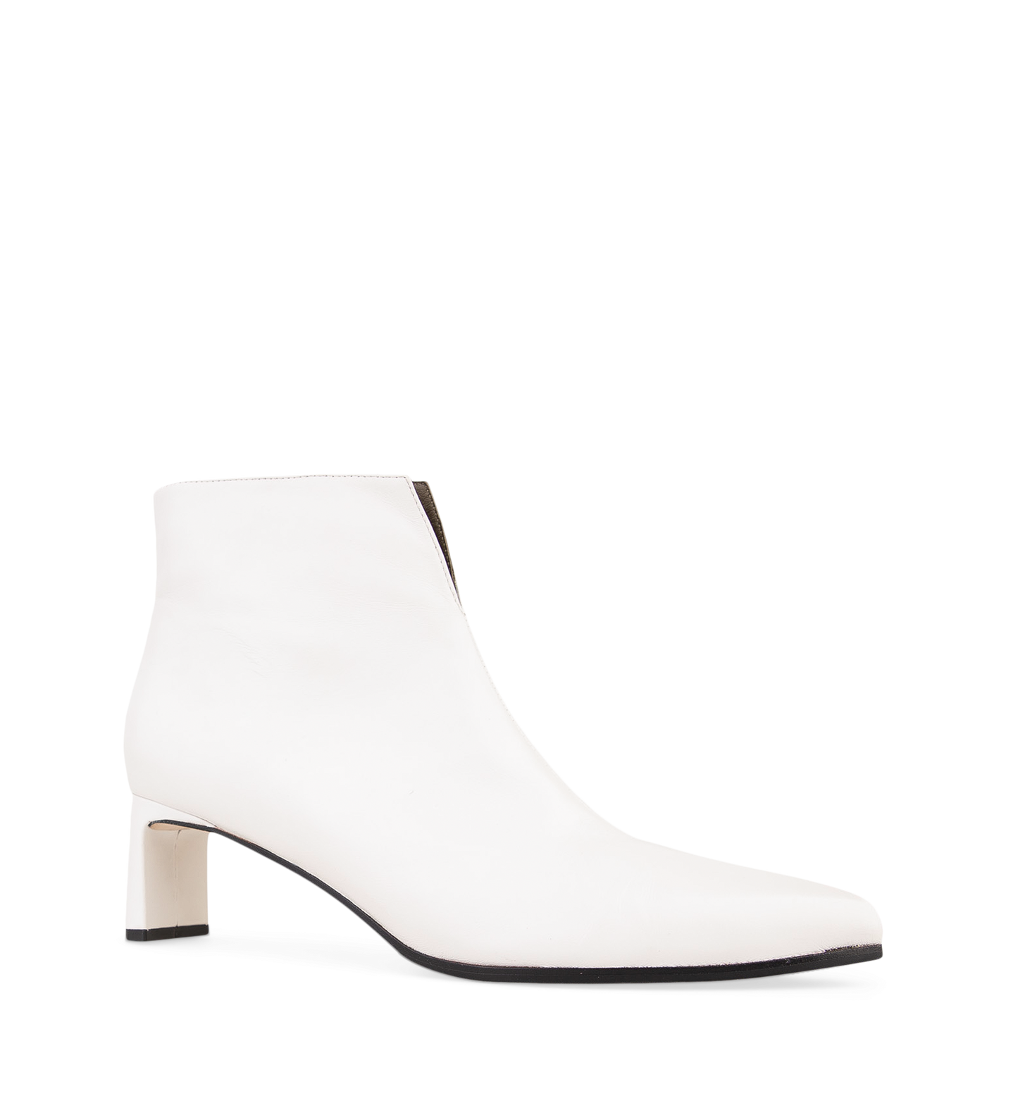 Tesia White Leather Ankle Boots