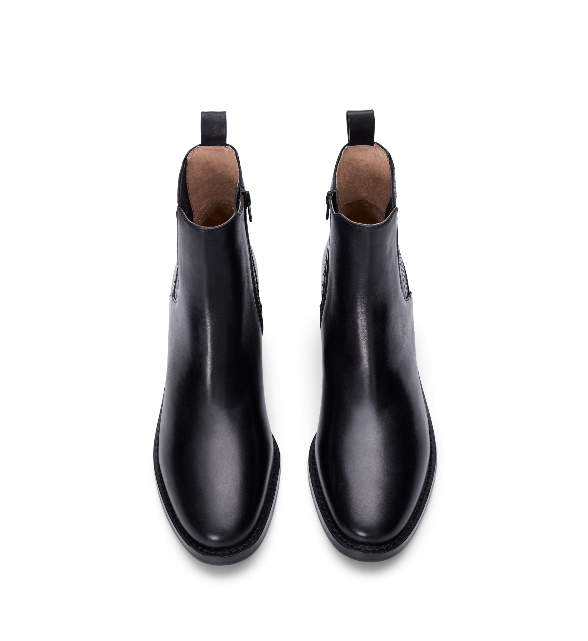 black leather chelsea boots from top down