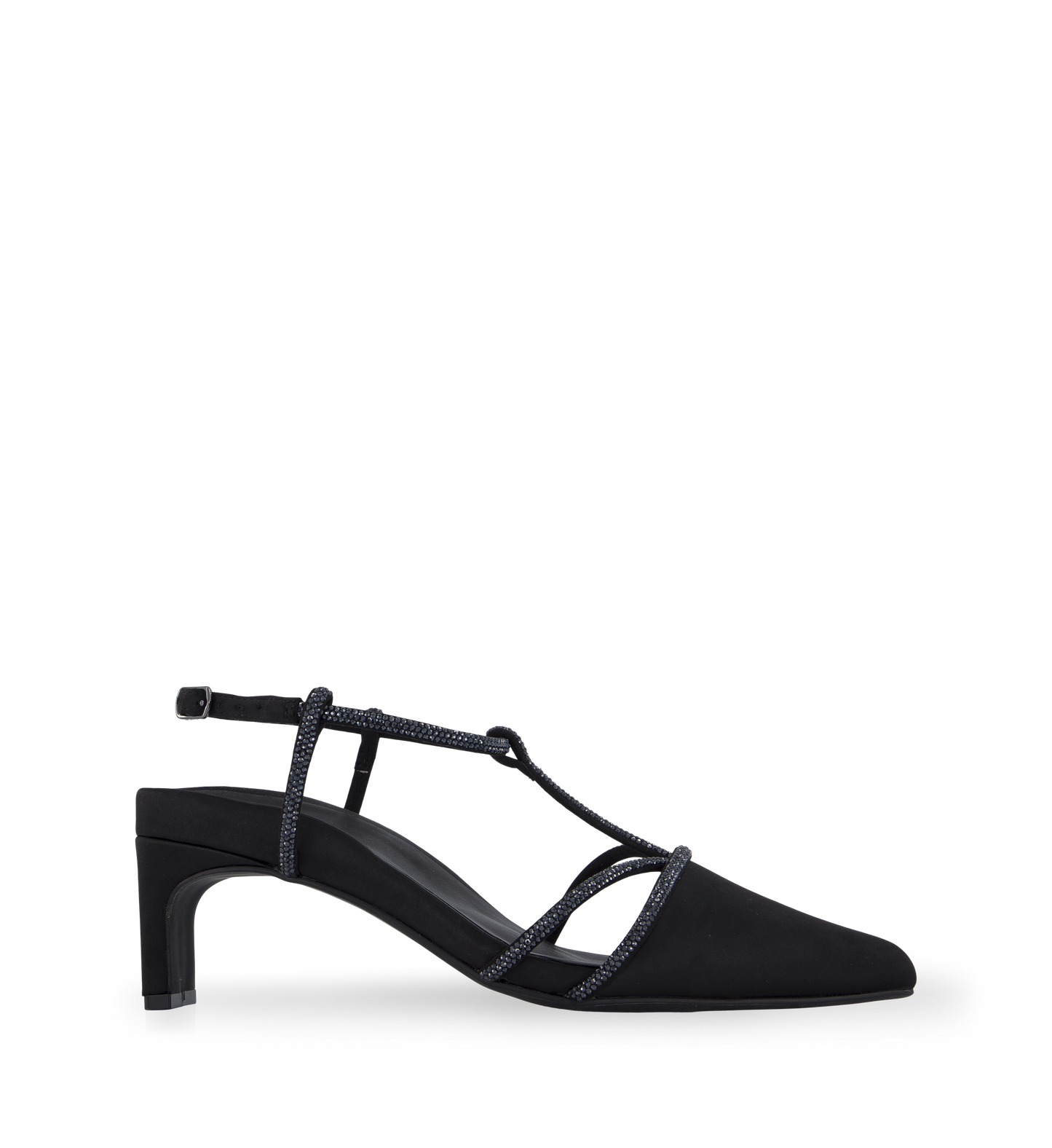 Veery Black Satin Low Heels