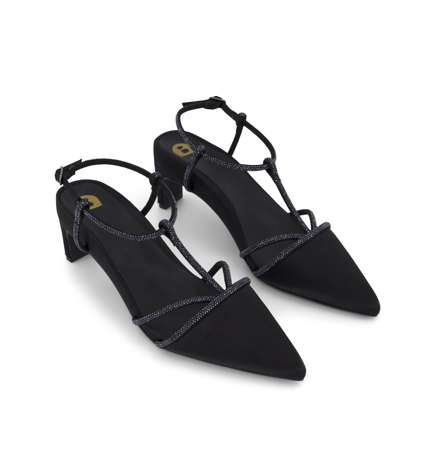 Veery Black Satin Low Heels