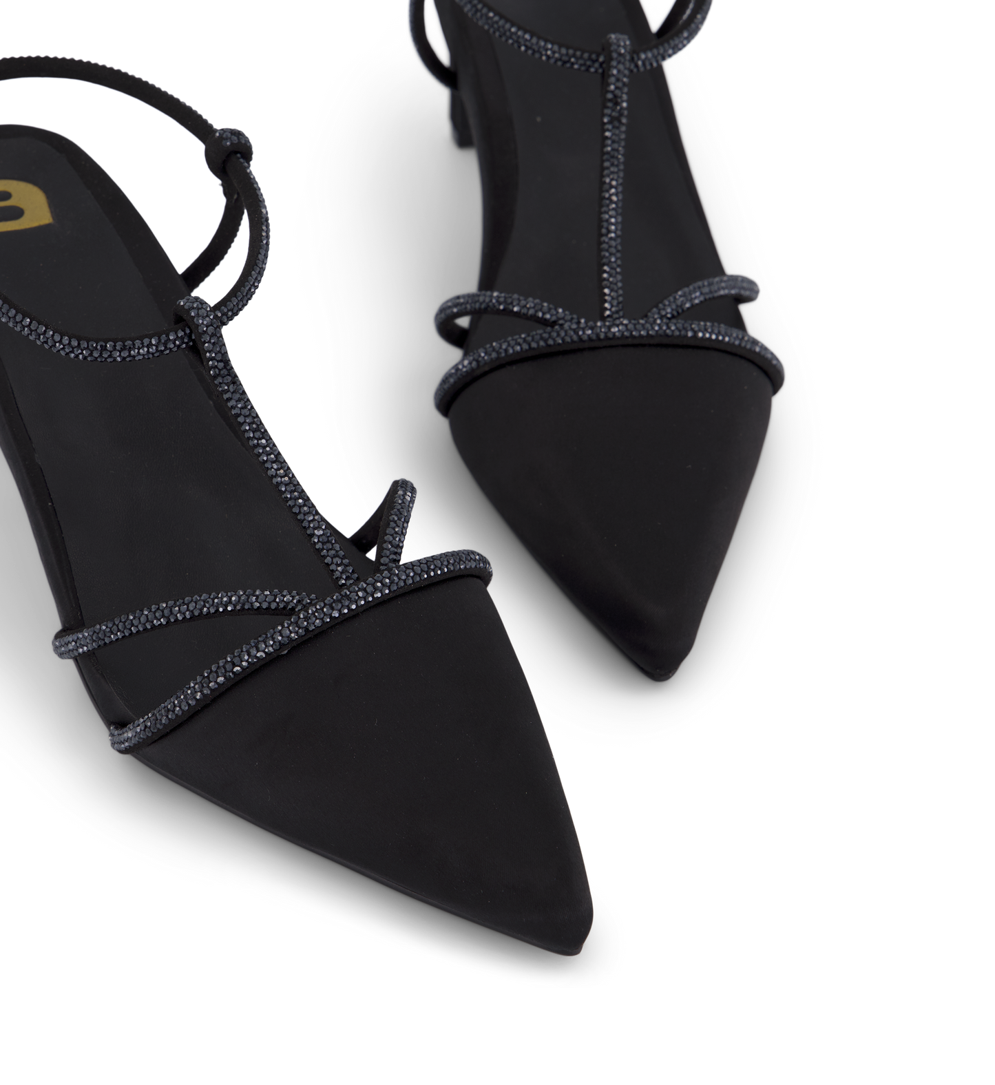 Veery Black Satin Low Heels