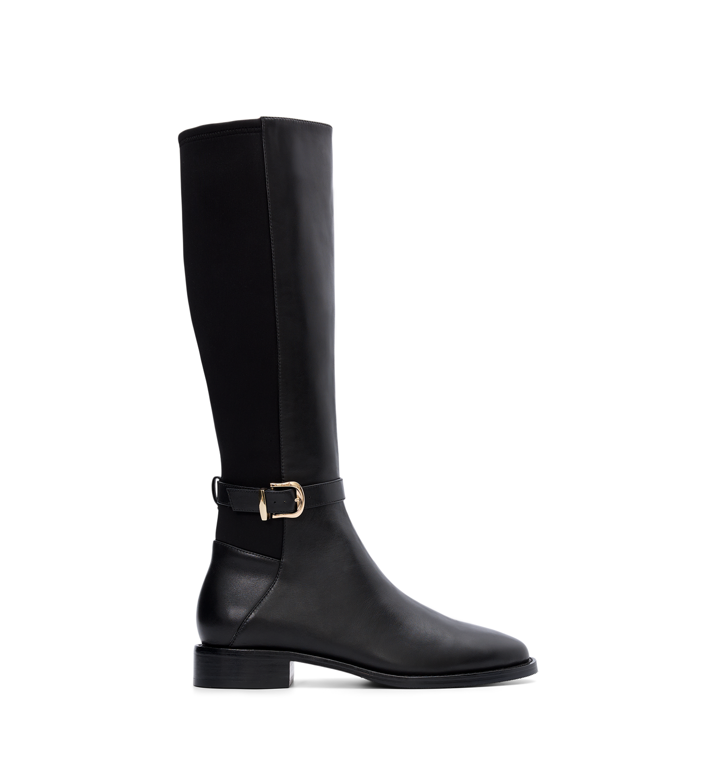 Vulture Black Leather & Neoprene Knee High Boots