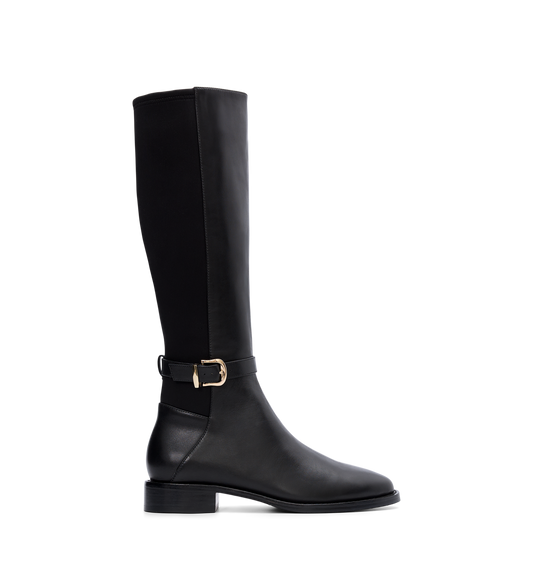 Vulture Black Leather & Neoprene Knee High Boots